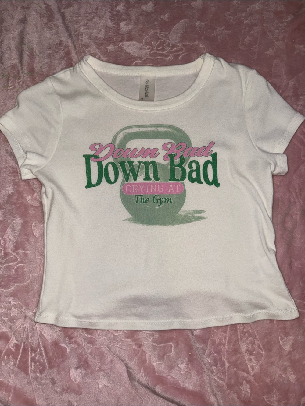Altar'd State White Crop Tee with Pink & Green Graphic